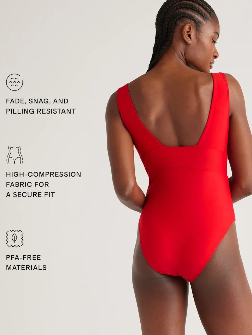 NWT Quince Italian Plunge One Piece Swimsuit L Cherry Red Sculpting Swimwear - Picture 4 of 9